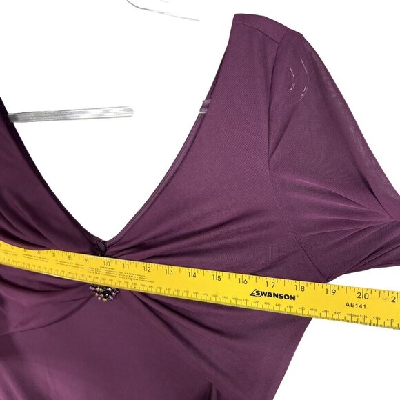 Alex Evenings Size 10 NWT Eggplant Dress Ruched Waist 3/4 Sleeves Sheer Wedding - Picture 13 of 16